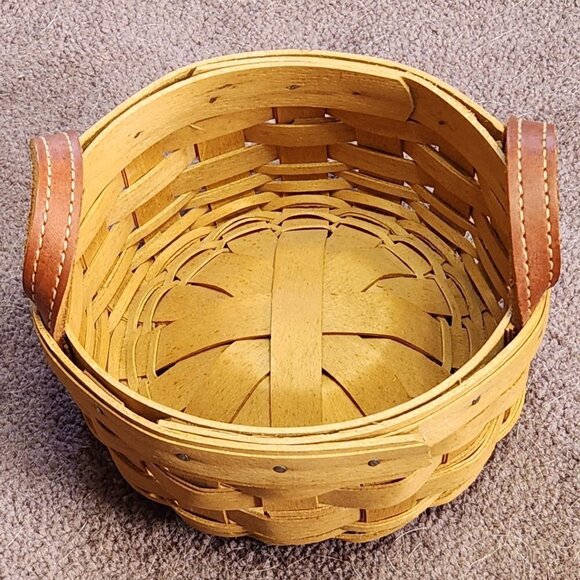 Longaberger Round Utility Basket with Leather Handles - Picture 1 of 7